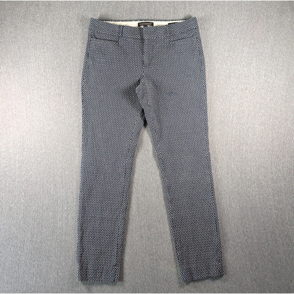 Banana Republic Sloan Pants Womens 6L Navy White Sashiko Textured Work Preppy